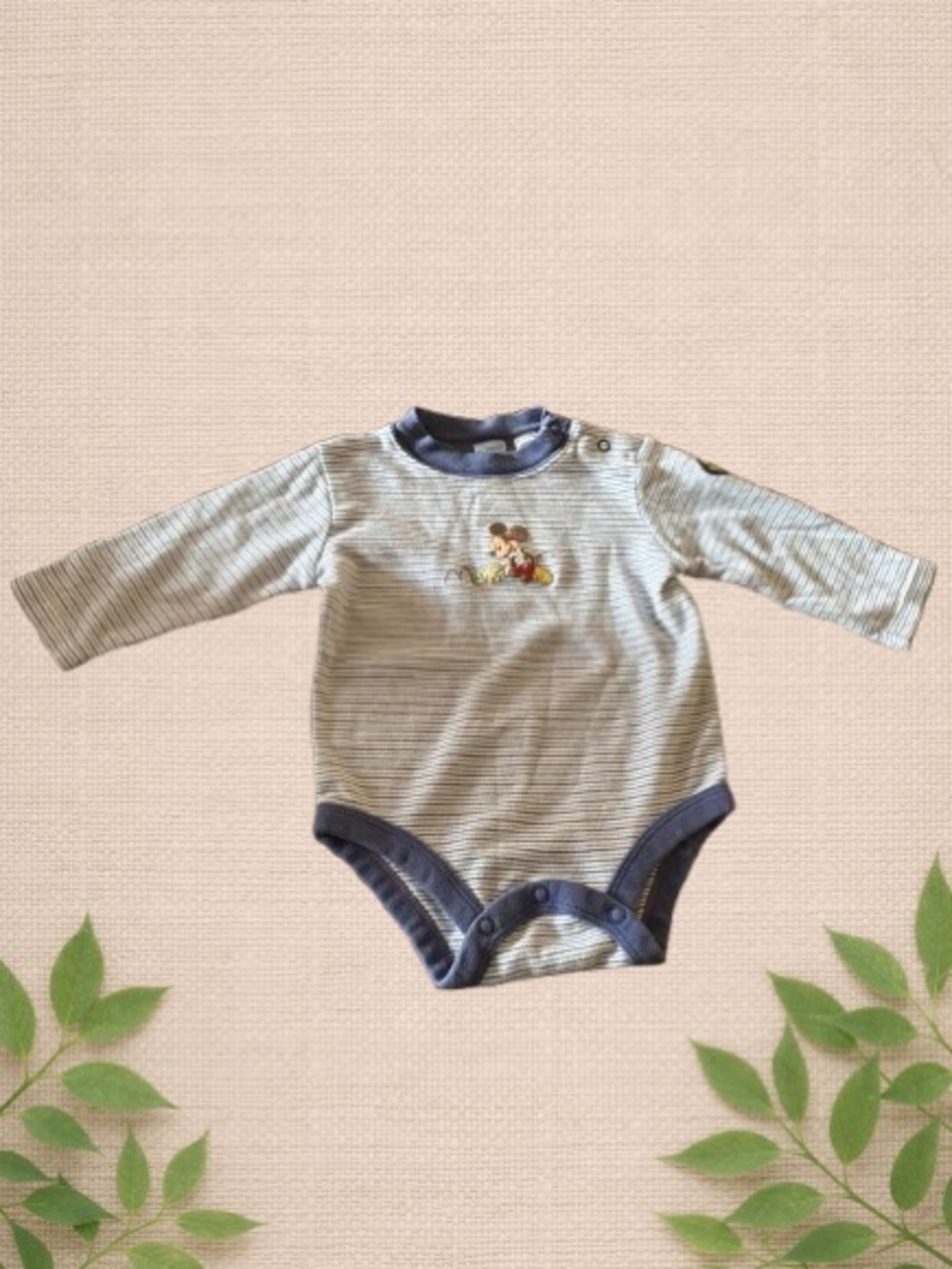 Disney Baby Onesie 6–9M — Striped Long Sleeve